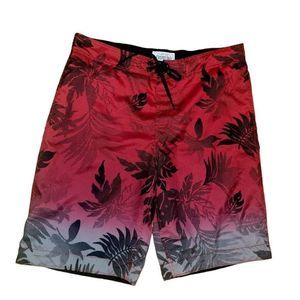 Aeropostale Red & Black Leaf Print Swim Boardshorts Men's Large